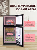 KRIB BLING 3.5 Cu.ft Mini Fridge with 7 Level Thermostat, Compact Refrigerator with Freezer on Top, Ideal for Dorm, Office, Brownwood